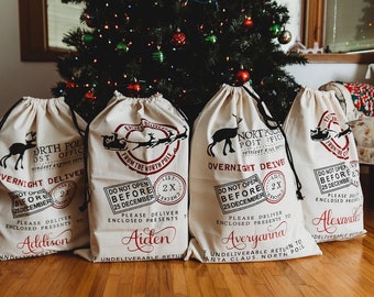 Personalized Canvas Santa Bag, Christmas Gift Wrap (27x19 inches)