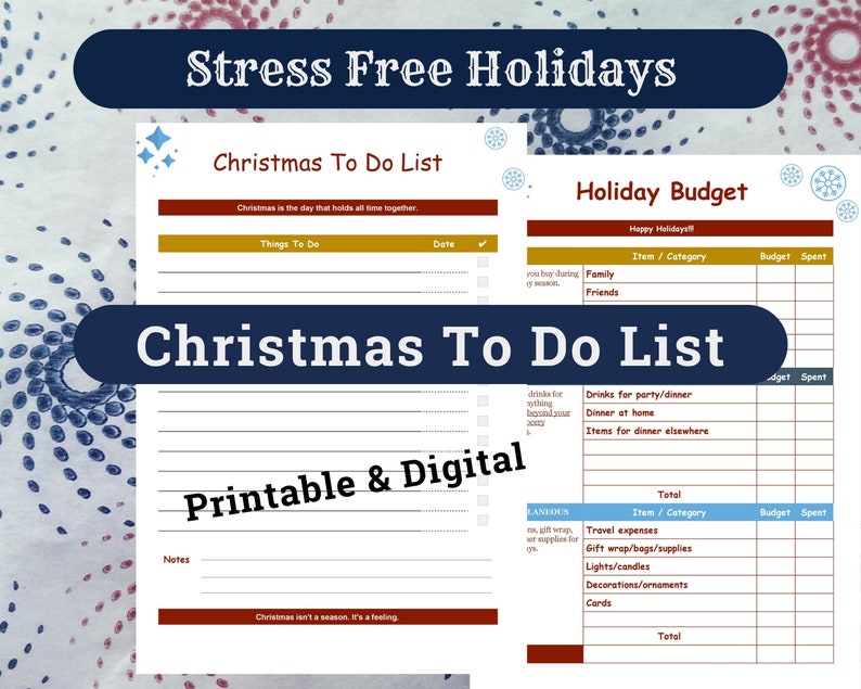To Do list for Christmas Holidays Printable /& Digital Template