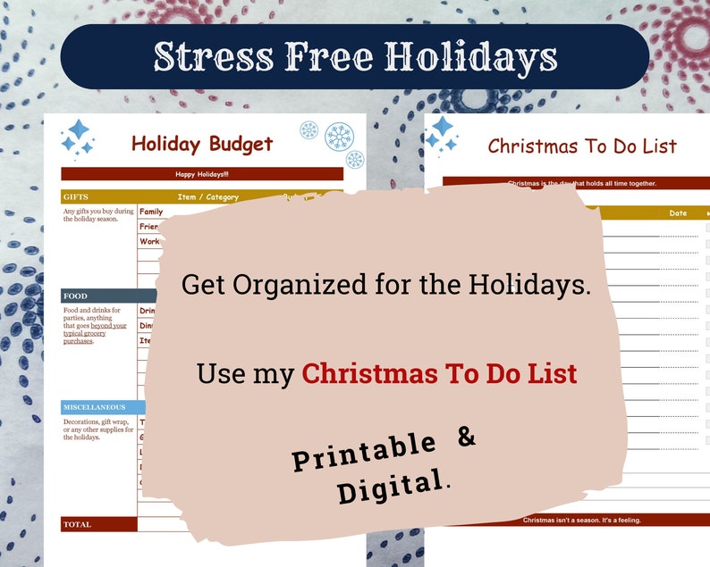 To Do list for Christmas Holidays Printable /& Digital Template