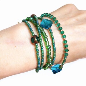 Green boho wrap bracelet, Seed beads, Charms, Beaded necklace, Bohemian jewelry, Gift for women, Original and ooak, Birthday gifts