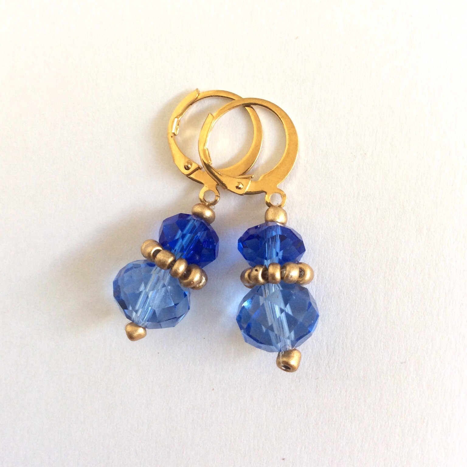 Blue Dangle Earrings Made of Shiny Glass Beads and Gold Plated - Etsy