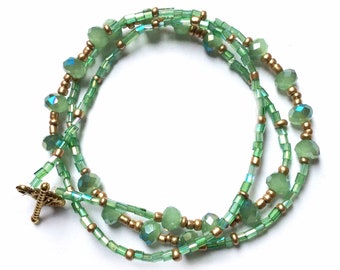 Sea Green Glass Beaded Bracelet: Bohemian Necklace, Summer Jewelry