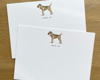 Border terrier gift. Luxury boxed set of correspondence cards with hand illustrated border terrier.  A6 flat notecards.