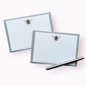 Personalised Thank You cards with Bee. Luxury boxed set of correspondence cards with envelopes. A6 flat notecards. Housewarming gift.