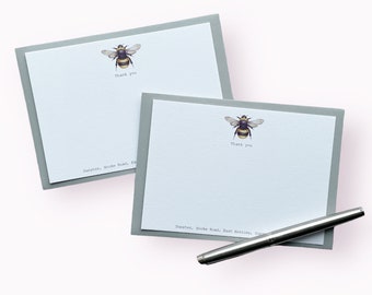 Personalised Thank You cards with Bee. Luxury boxed set of correspondence cards with envelopes. A6 flat notecards. Housewarming gift.