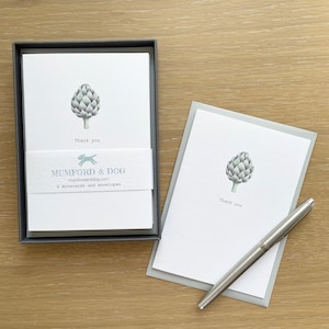 Luxury thank you cards in gift box. Thank you cards with artichoke illustration. Gardener's gift. Mother's Day gift. Stationery lover gift