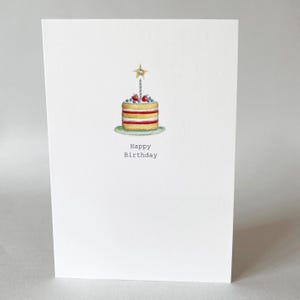 Carte d'anniversaire avec illustration de gâteau et diamant scintillant. Carte d'anniversaire pour femme. Carte pour soeur, tante, amie. Embellie à la main.