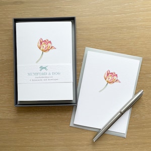 Set van zes luxe notitiekaarten in geschenkverpakking | A6 Tulp notitiekaarten | Moederdagcadeau | Bedankt notitiekaarten | Cadeau voor briefpapierliefhebber