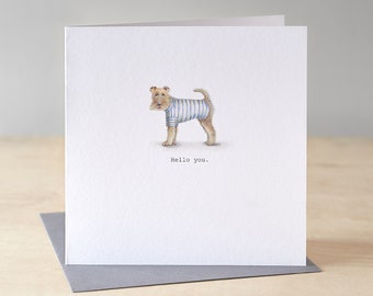 Funny terrier birthday card. Fox terrier card. Airedale thank you card. Thinking of you card.