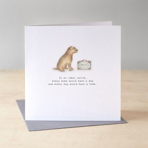 Nuovo biglietto d'auguri per cani. Biglietto d'auguri per cani salvati. Biglietto d'auguri per cani. Biglietto per amanti dei cani. Illustrazione di un terrier. Biglietto d'auguri per cani trasandati. Biglietto d'auguri per un Border Terrier.