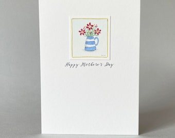 Hand painted Mother's Day card with jug of flowers. Original watercolour card. Flowers card. Unique, one of a kind card for Mum.