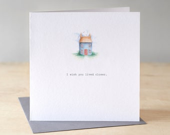 Thinking of you card. Miss you card. Friendship card. Thinking of you card with a little house. Long distance card. Friendship card.