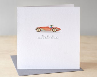 Sports car birthday card. Classic car card. Car lover card. Birthday card for him. Red sports car. Car illustration. Boy's birthday card.