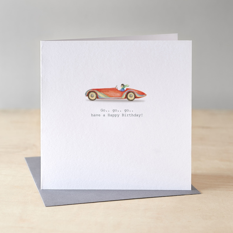 Sports car birthday card. Classic car card. Car lover card. Birthday card for him. Red sports car. Car illustration. Boy's birthday card. image 1