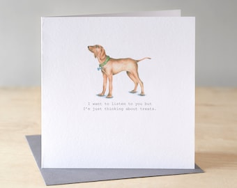 Vizsla birthday card. Funny dog birthday card. Vizsla illustration. Dog lover card. Vizsla drawing.
