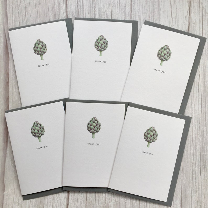 Luxury thank you cards in gift box. Thank you cards with artichoke illustration. Gardener's gift. Mother's Day gift. Stationery lover gift image 5