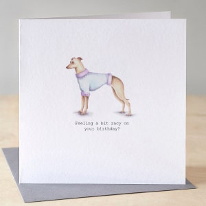 Birthday card with a greyhound in a jumper. Funny Lurcher birthday card. Greyhound birthday card. Whippet birthday card. Dog lover card. image 1