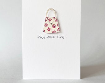 Hand painted Mother's Day card with cute handbag. Original watercolour card. Handbag card. Unique, one of a kind card for Mum.
