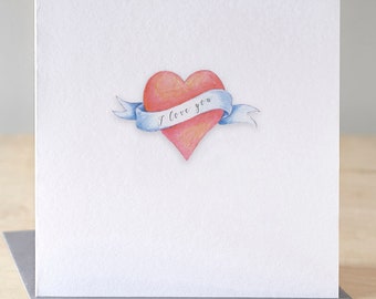 Met de hand geïllustreerde Valentijnsdagkaart: ik hou van jou hartrolontwerp