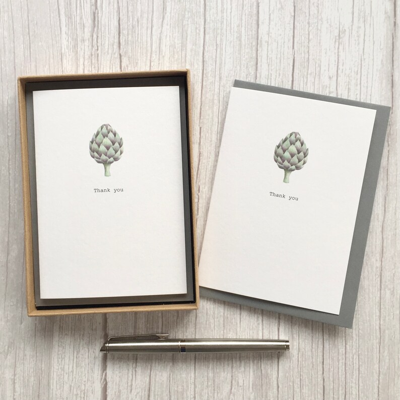 Luxury thank you cards in gift box. Thank you cards with artichoke illustration. Gardener's gift. Mother's Day gift. Stationery lover gift image 4