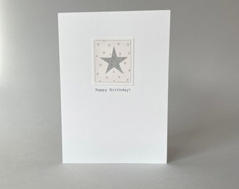 Sparkly birthday card for her. Birthday card with silver star on pink watercolour background. Hand made birthday card for friend