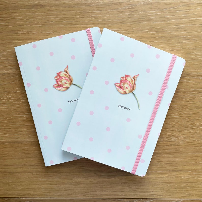 Luxury A5 chunky Notebook with pink and yellow tulip. Mother's Day gift. Journal with hand drawn tulip illustration. Letterbox gift. image 3