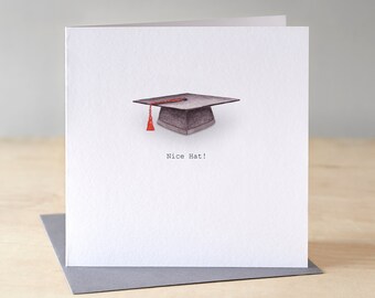 Funny Graduation card. Congratulations graduating card. Nice Hat! Passing degree card. Graduation hat card. Mortarboard illustration card.