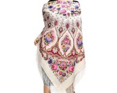 Women 39 s Authentic PAVLOVO POSAD SHAWL 146x146 cm 57x57 quot Russian Floral Extra Warm Soft 100 Wool Scarf Wrap Cape Gift Free Shipping 1676-3