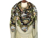 Women 39 s Elite Authentic PAVLOVO POSAD SHAWL 148x148 cm 58x58 quot Russian Floral Extra Warm Soft 100 Wool Scarf Wrap Cape Free Shipping 1798-2