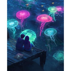 Stardew Valley Dance of the Moonlight Jellies Graphic Art Wall Decor Physical Print with Framing Option | Video Game Gamer Themed Fan Art