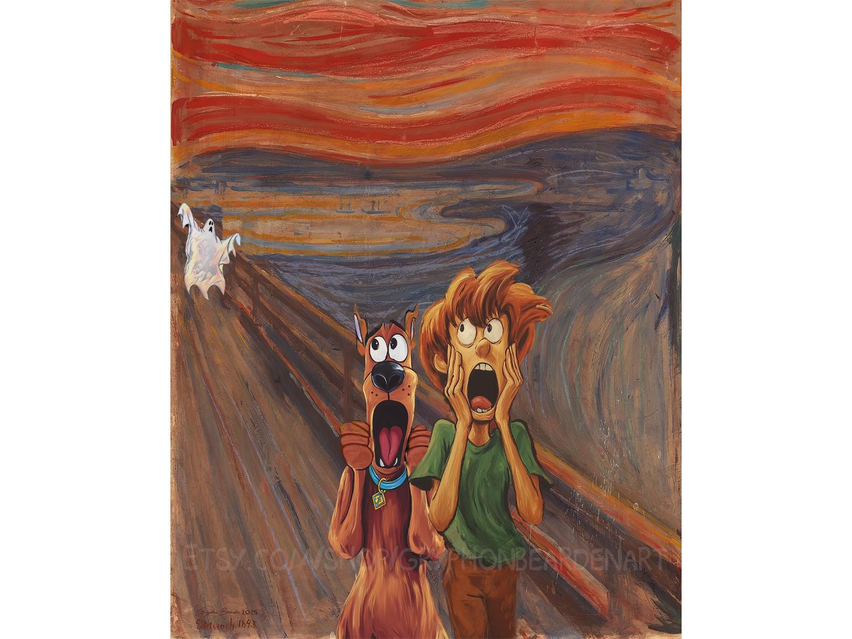 Zoinks! | Scooby Doo and Shaggy Inspired The Scream by Edvard Munch Funny Parody Fine Art Physical Wall Print with Framing Options