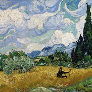 Impresión de David Rose en "Un campo de trigo con cipreses" de Van Gogh / Divertida parodia de un fan de Schitt's Creek / Lienzo y arte mural divertido enmarcado