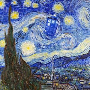 Doctor Who Tardis Starry Night Art Print: Vincent and the Doctor Parody
