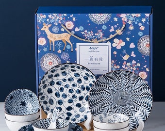 Japanisches Chinesisches Keramik Geschirr Set Teller Schüsseln Geschirr 16 Stück