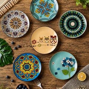 Service d'assiettes rondes en céramique – Service de vaisselle 6 pièces pour salle à manger, service et réception