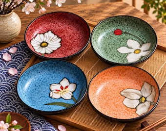 Floral Ceramic Plate Set – Dinnerware Set for Dining, Serving & Hosting