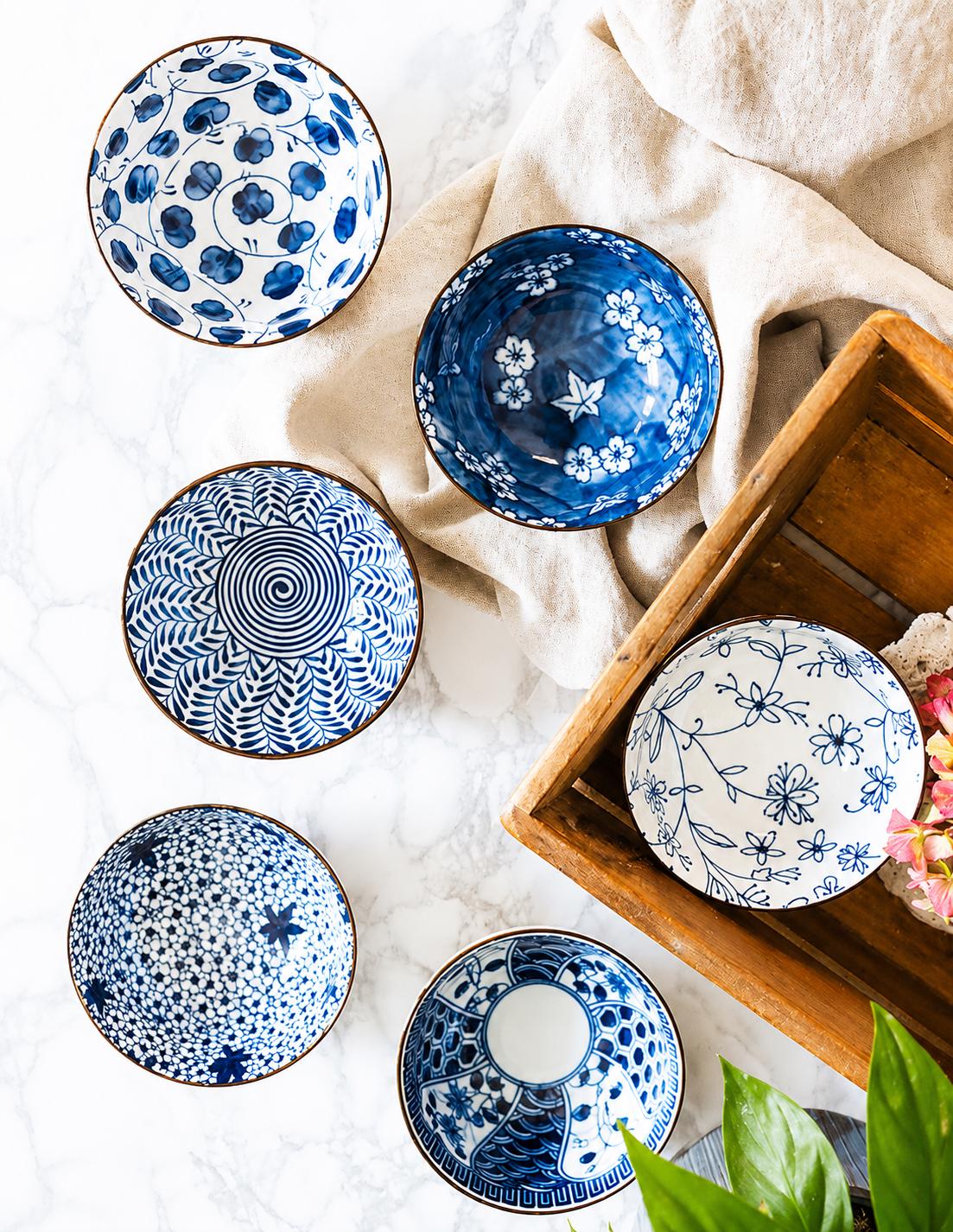 Set of 6 Blue Japanese Chinese Style Rice Bowl Gift Set - Etsy