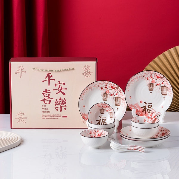 Service de table japonais chinois en céramique, assiettes, bols, cuillères, vaisselle – 16 pièces