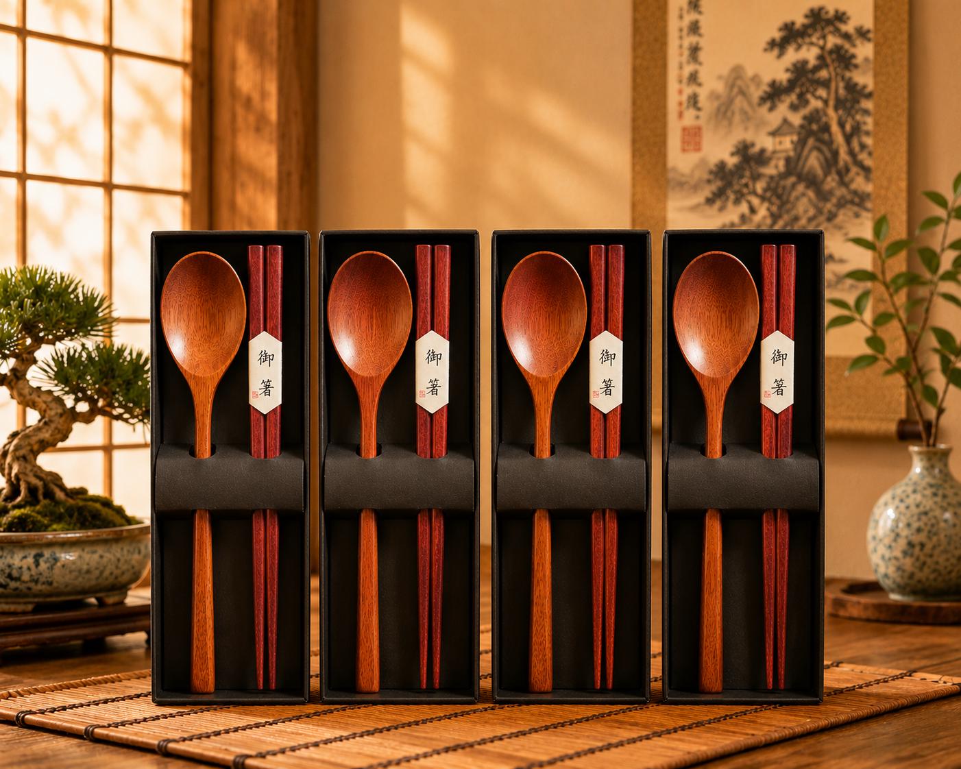 Wooden Spoon and Chopsticks Gift Set: Japanese Style Cutlery