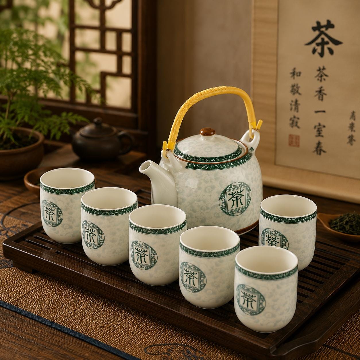 Keramik Japanisch Chinesisch Teekanne & 6 Teetassen Set mit Edelstahl Infuser