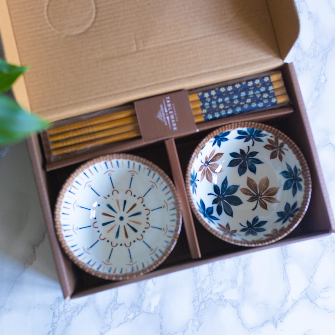 Ceramic Japanese Chinese Rice Bowl Bohemian Style Pattern Gift Set of 2 ...