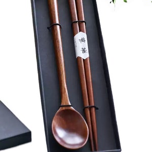 Japanese Chinese Korean Style Wooden Spoon Chopstick Gift Set Cutlery Set - Wooden Spoon - Wooden Chopsticks