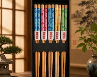 5 paar Japanse kersenbloesembamboe eetstokjes in Japanse Chinese stijl met geschenkdoos