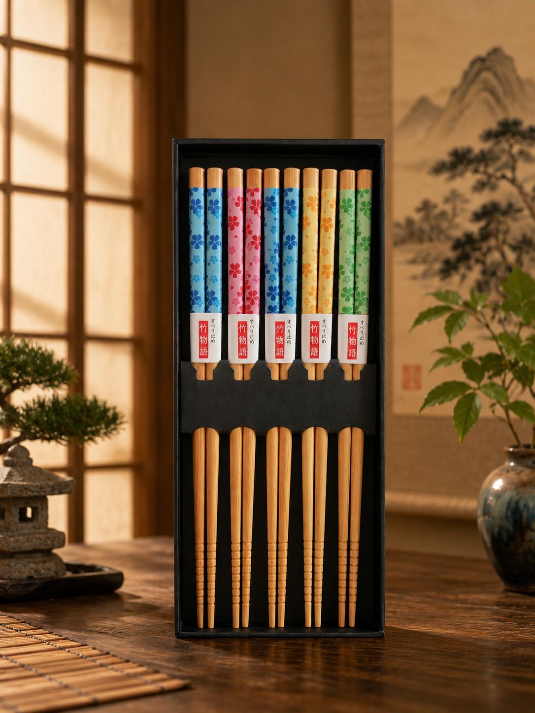 カトラリー(スプーン等) Handmade Sengoku Busho Chopsticks 5Set 5 Pairs Set Japanese Chinese Style Chery Blossom Bamboo Chopsticks