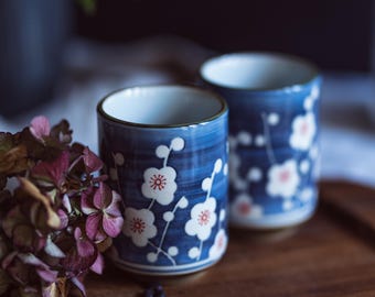 Set van 2 Japanse theekopjes keramische theekop mok Japans traditioneel bloemontwerp