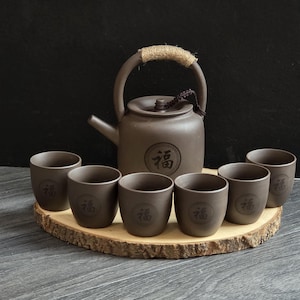 Zisha Clay Teapot & 6 Teacups Gift Set with Stainless Steel Infuser