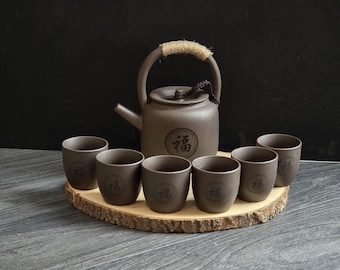 Zisha-kleitheepot en 6 theekopjes cadeauset met roestvrijstalen zetgroep