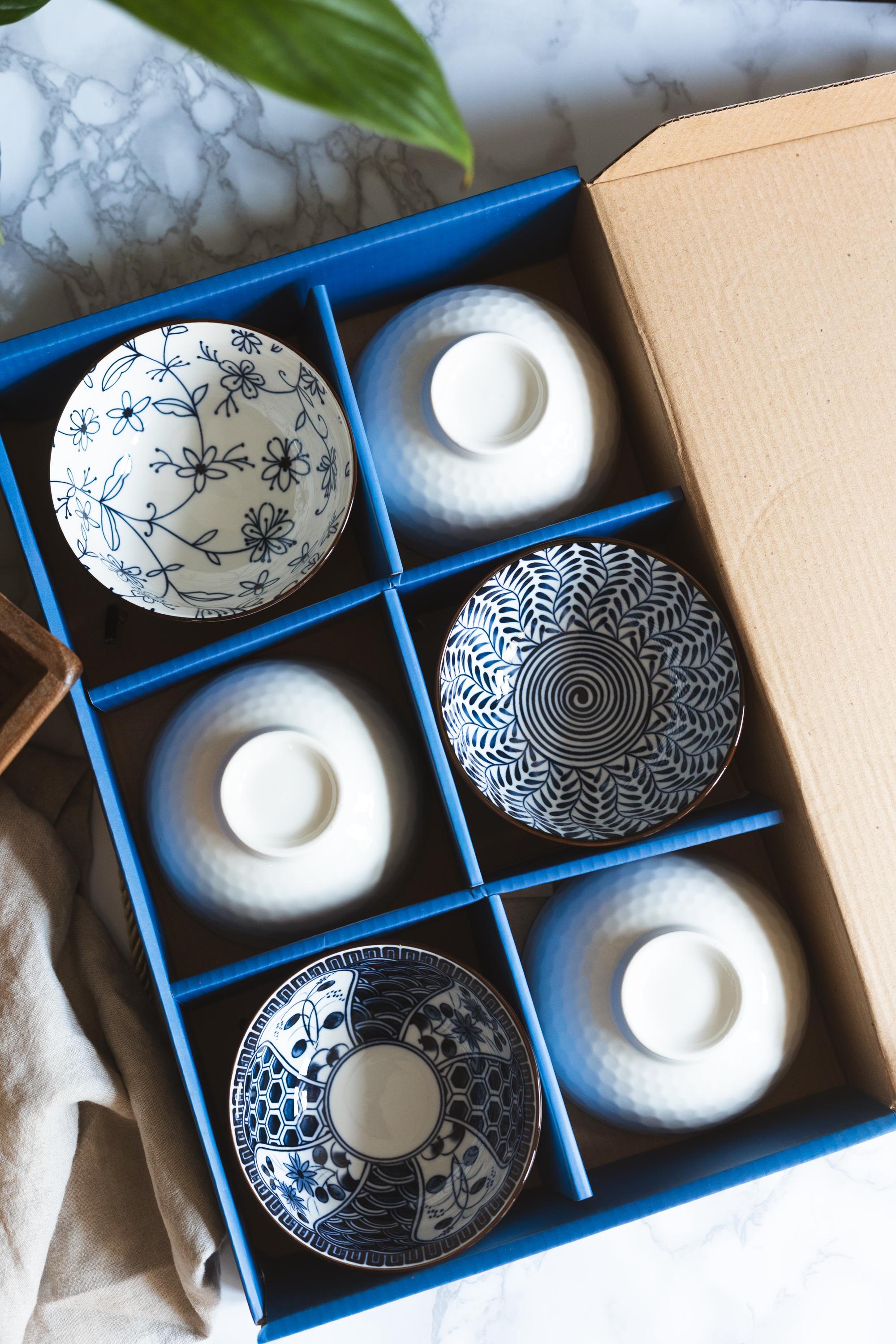 Set of 6 Blue Japanese Chinese Style Rice Bowl Gift Set - Etsy