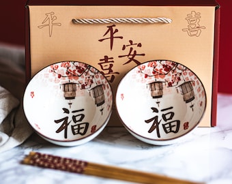 Conjunto de 2 tigelas de arroz de cerâmica japonesa e chinesa