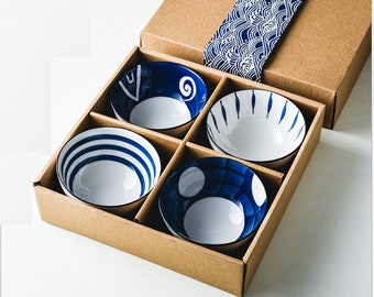 Japanese Chinese Style Rice Bowls Gift Set for Rice Soup - Set of 4